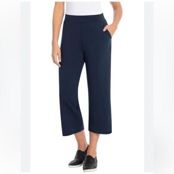 Sentimental New York Womens Navy Blue Wide-Leg Cropped Pants L Polyester Blend - Picture 1 of 9